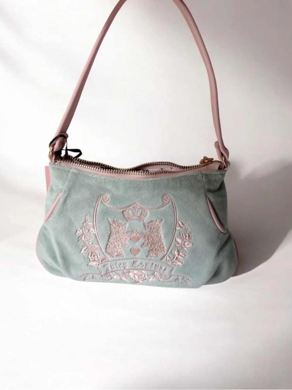 Juicy Couture Mint and Pink Embroidered Crest mini Bag Scottie dod